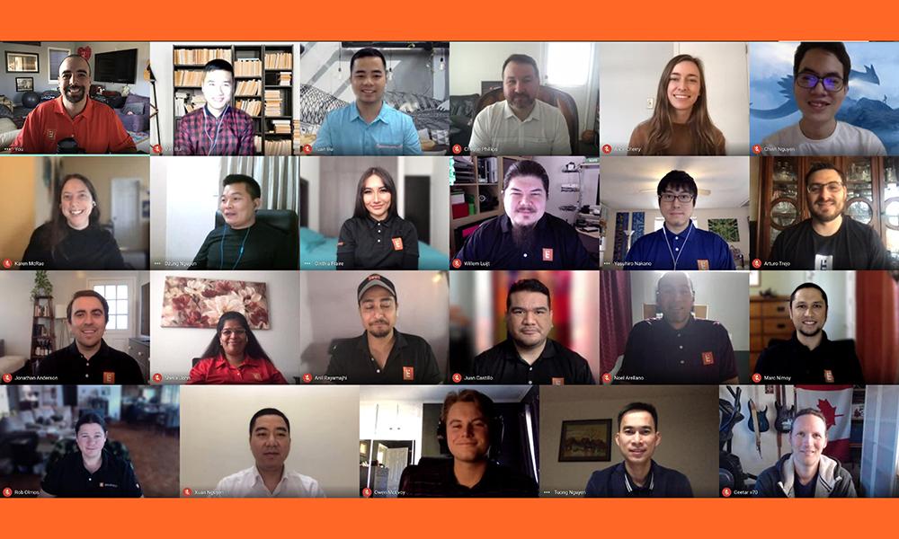 Screenshot of a video call with an assortment of Endertech employees.