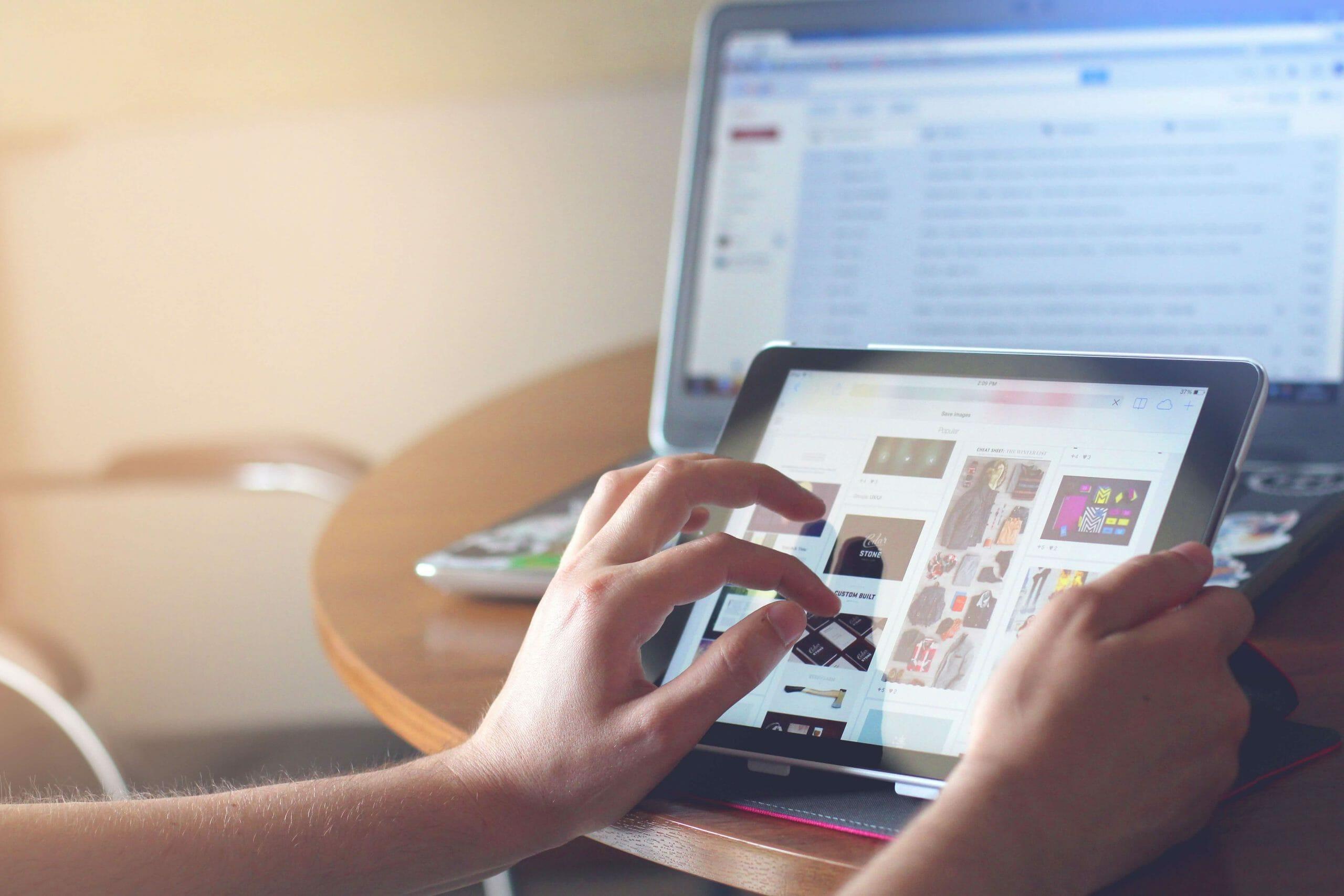 Photograph of a tablet browsing an ecommerce store