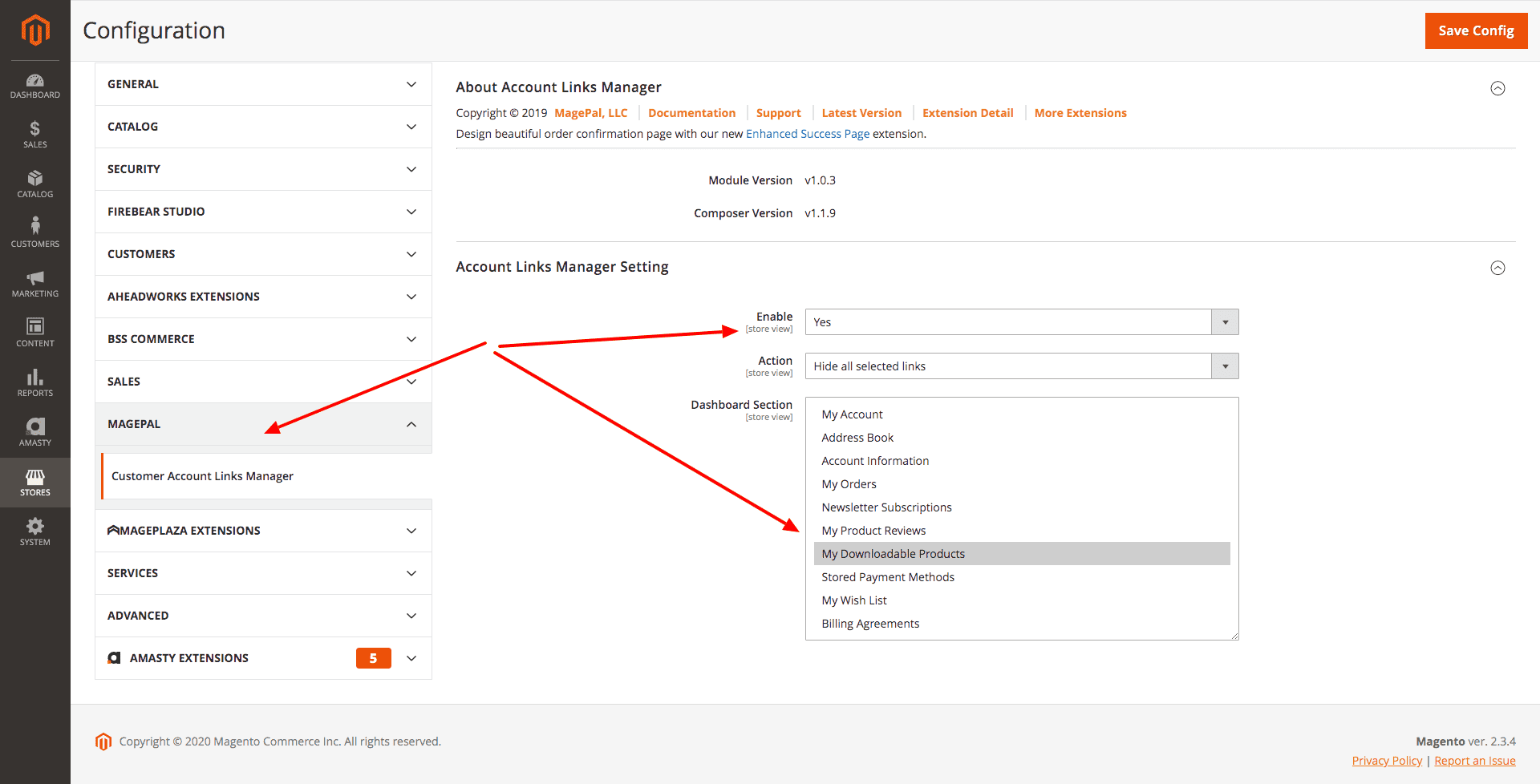 How to Remove My Downloadable Products Link from Magento Account Page