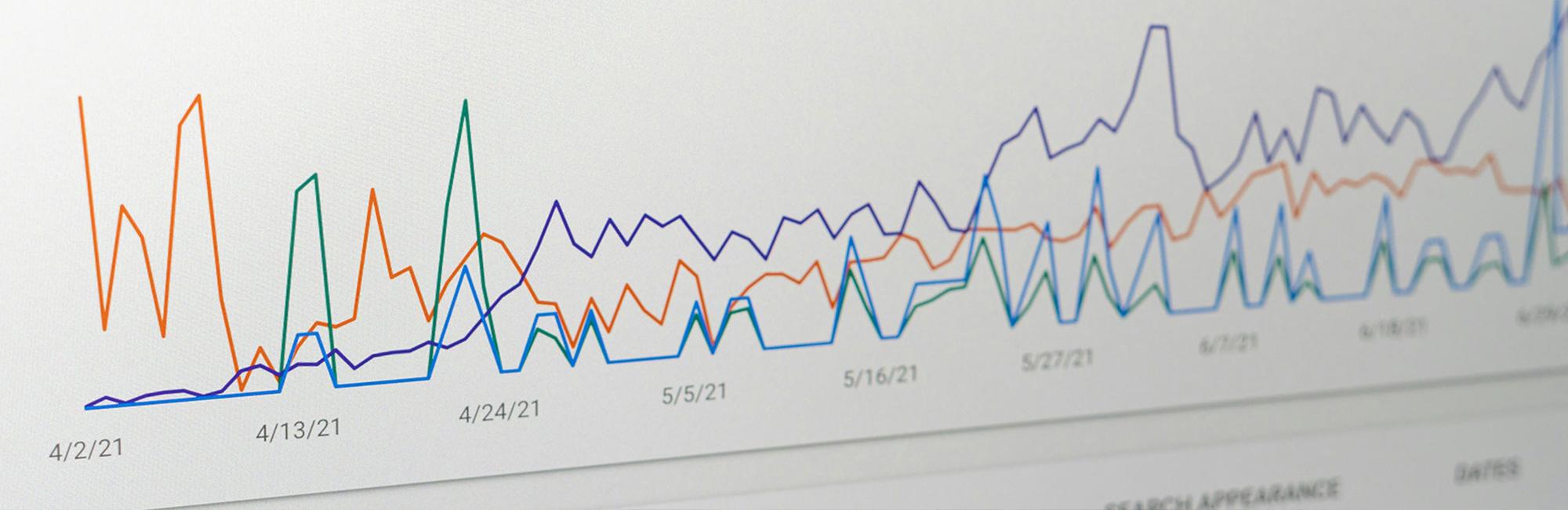 A close up photograph of a computer screen displaying performance marketing analytics.