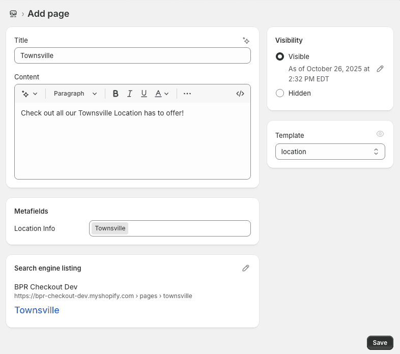 Create Location Page