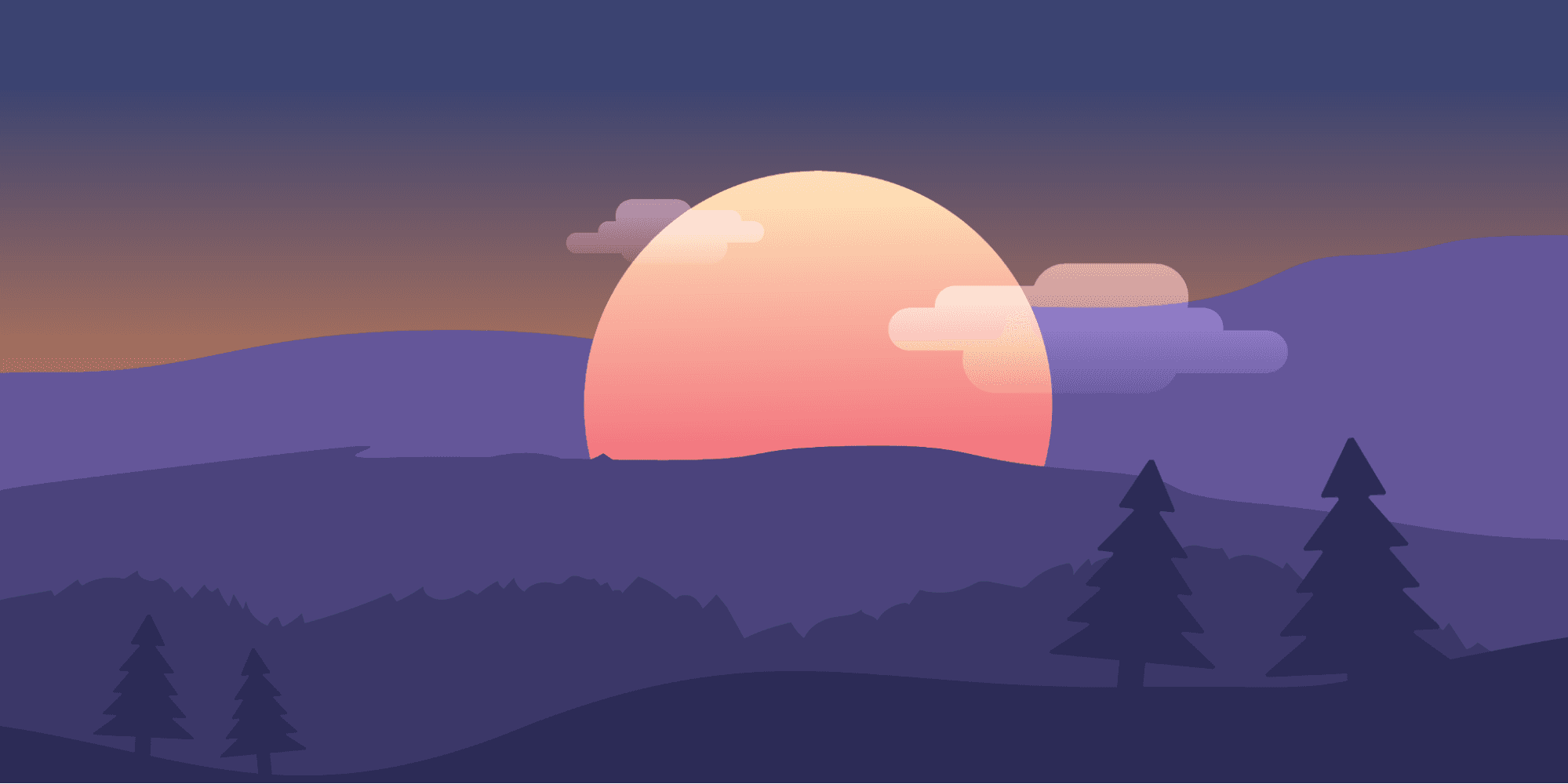landscape illustration of sun rising behind mountains