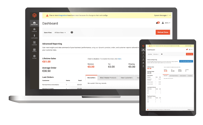 Magento 2 admin menu screen.