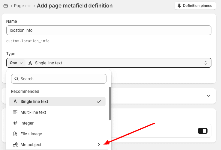 Selecting Metafield Reference 1 of 2