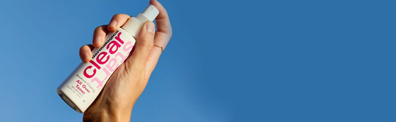 Image of a Clear Start spray bottle with skincare formula inside.