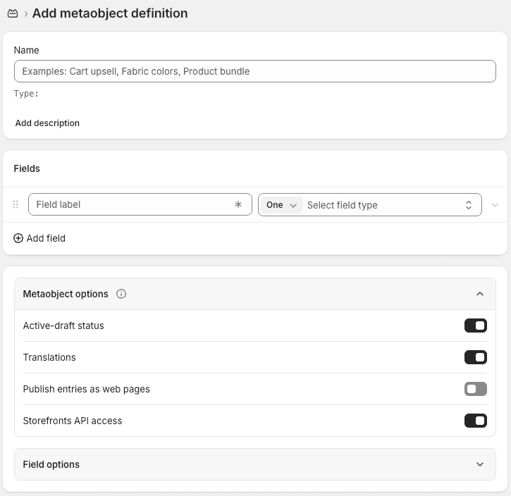 Add metaobject definition form